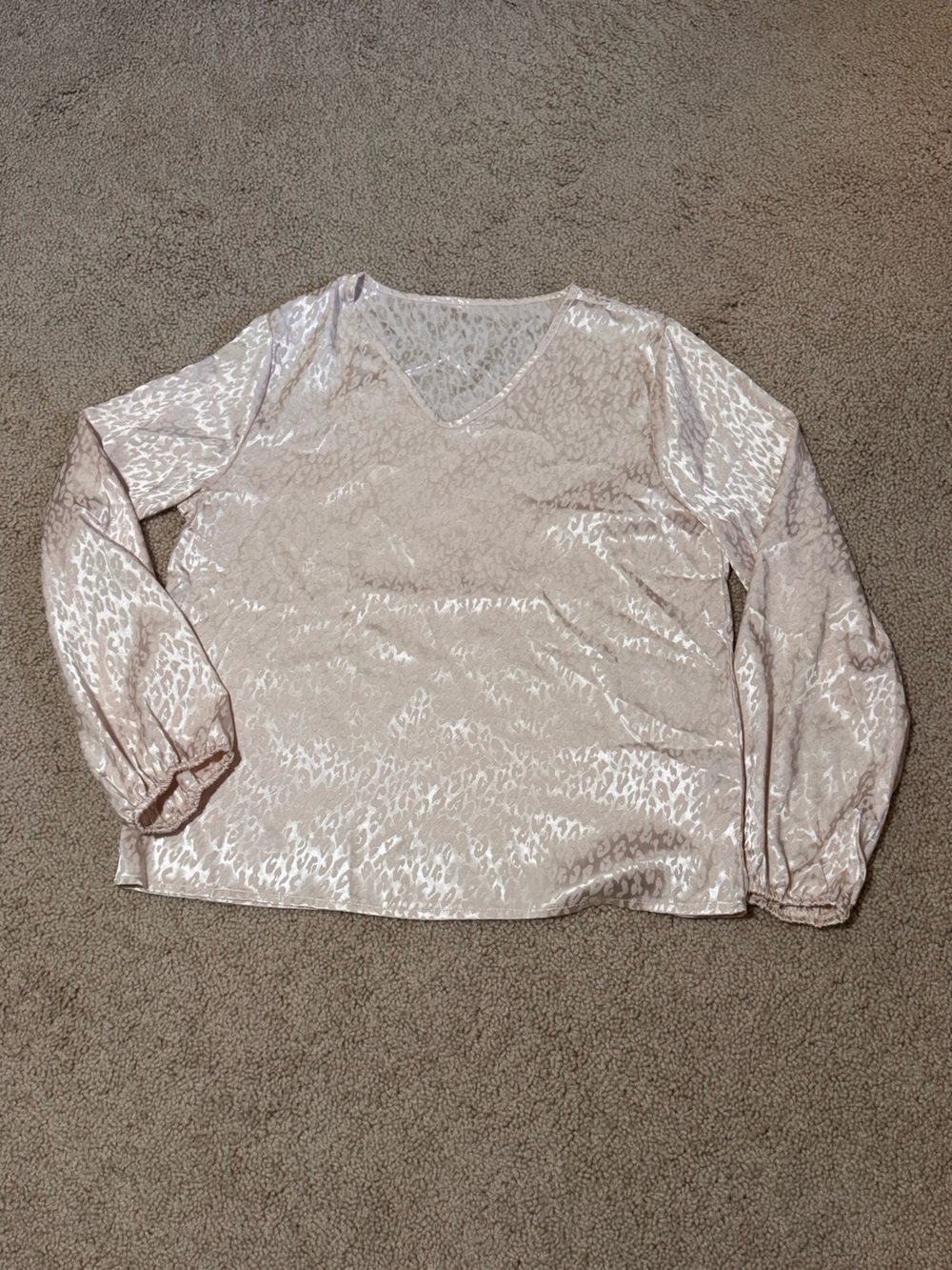 SHEIN Light Blush Animal Jacquard V-Neck Blouse